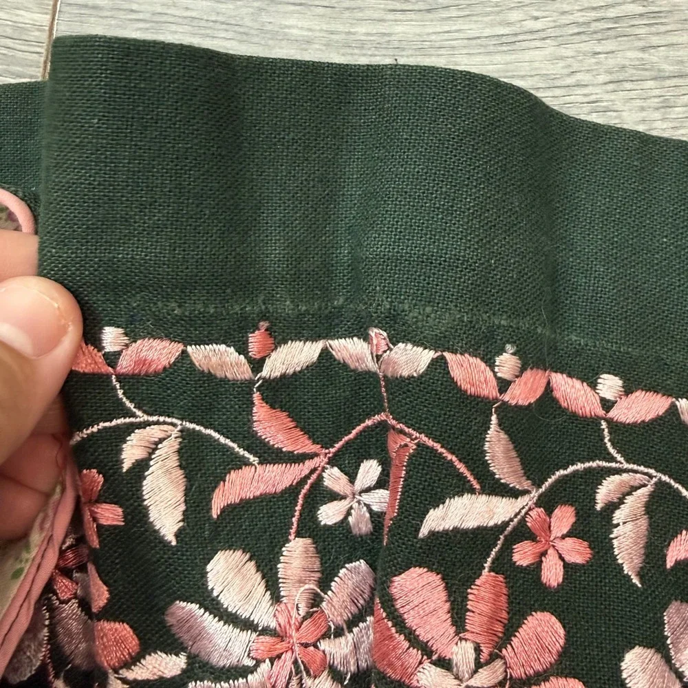 Vintage German Dirndl Set Kids Sz 6 Green Pink Floral Dress Apron Oktoberfest